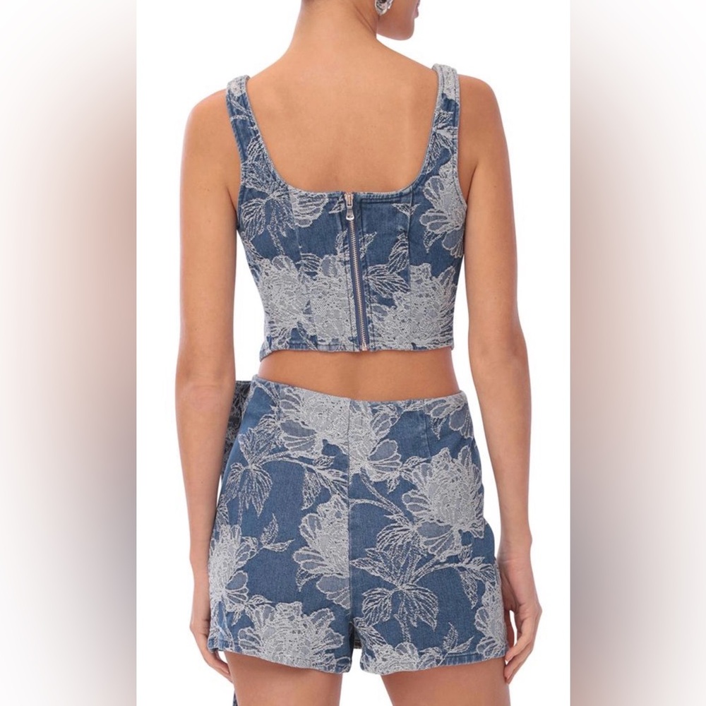 Avec Les Filles / Denim Floral Two Piece Set / Blue - Picture 2 of 16